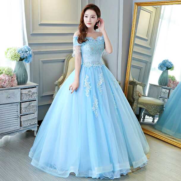 Luxurious Light Blue Ball Gown Off The Shoulder Princess Dress ...