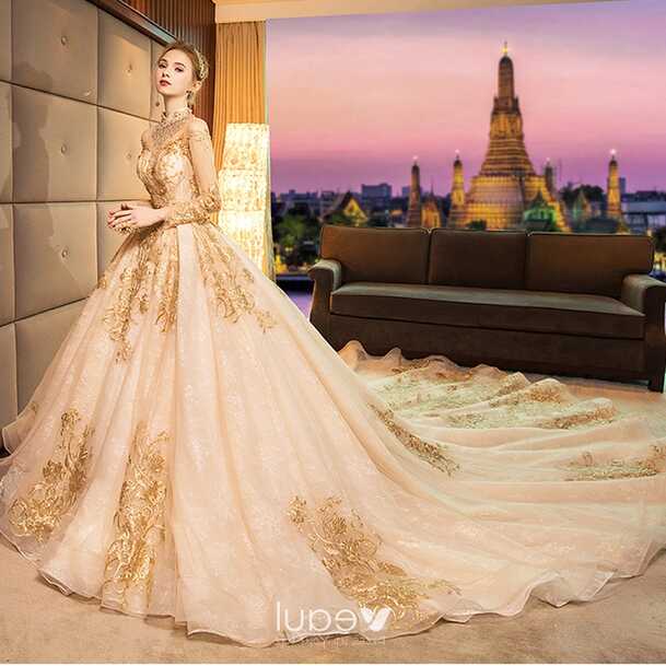 Luxury / Gorgeous Gold 2019 Wedding Dresses A-Line / Princess ...