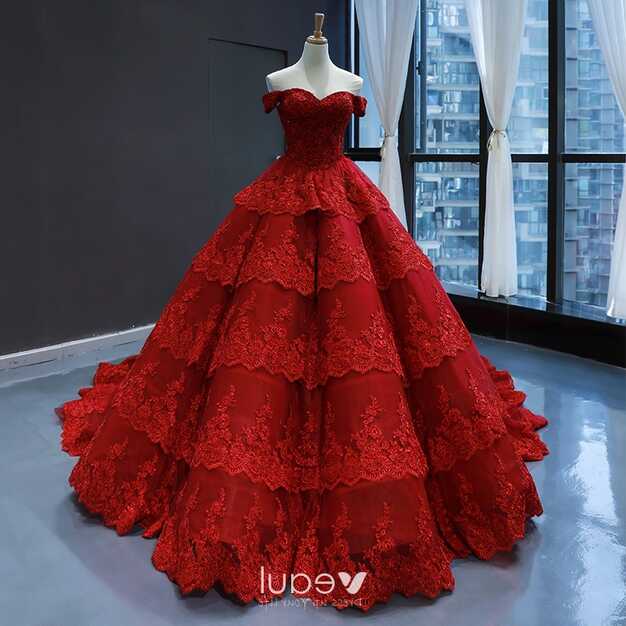 Luxury / Gorgeous Red Bridal Wedding Dresses 2023 Ball Gown Off ...