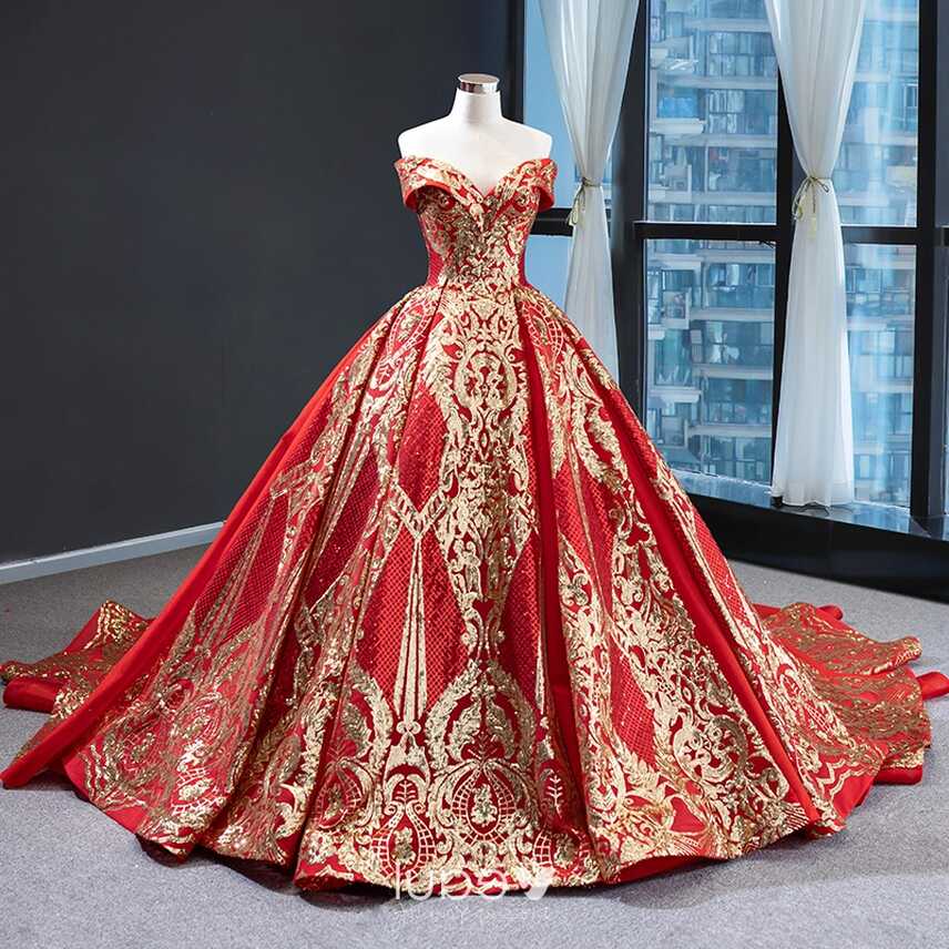 Luxury / Gorgeous Red Prom Dresses 2023 Ball Gown Off-The-Shoulder ...