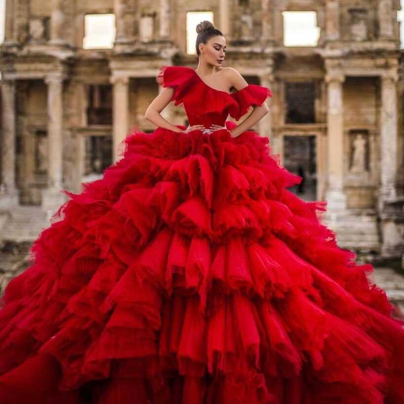 Luxury Ball Gown Red Prom Party Dresses Photo Shoot Elegant Dress ...