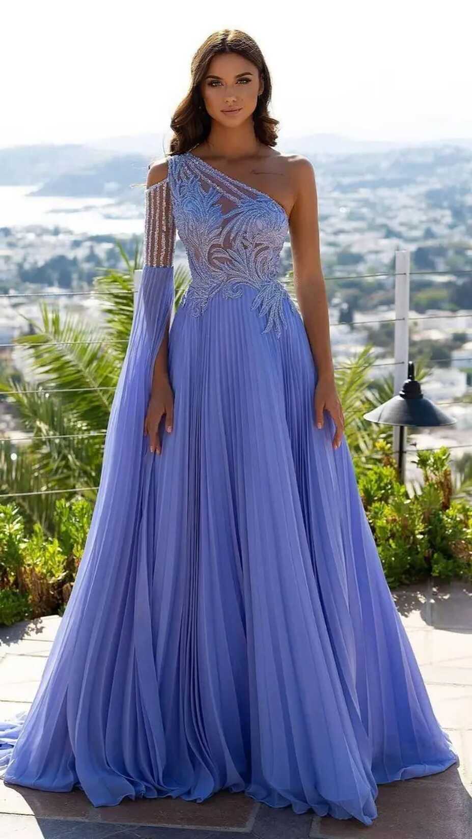 Luxury Beaded Dubai Blue Evening Dresses One Shoulder Wedding ...