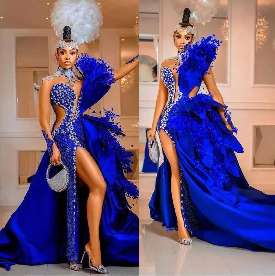 Luxury Crystal Beaded Royal Blue Blue Puffy Prom Dress With Long ...