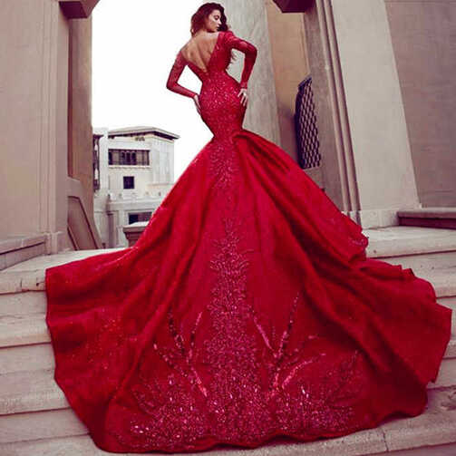 Luxury Dark Red Wedding Dresses African Bridal dress Sexy Mermaid ...