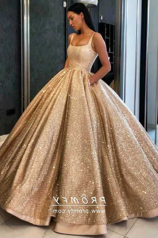 Luxury Gold Glitter Ball Gown Long Prom Dress - Promfy