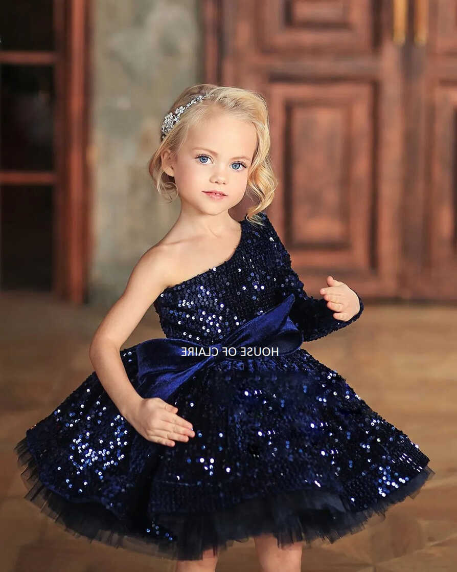 Luxury Navy Blue Glitter Off-Shoulder Evening Girls Party Ball ...