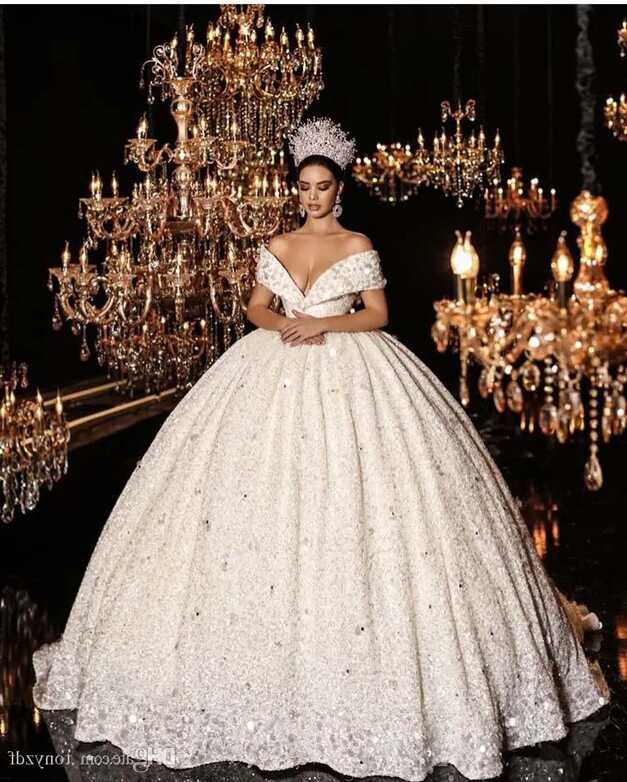 Luxury Off Shoulder Princess Ballroom Wedding Gowns With Bling ...