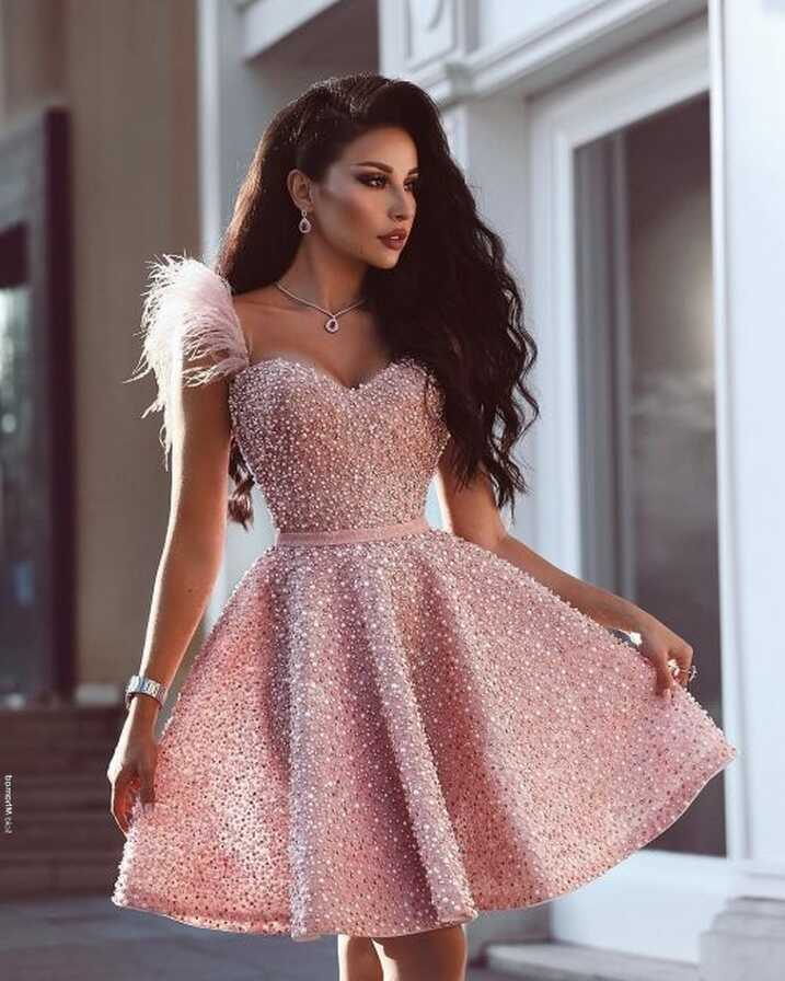 Luxury Pink Cocktail Dresses Short A Line Evening Dresses Mini ...