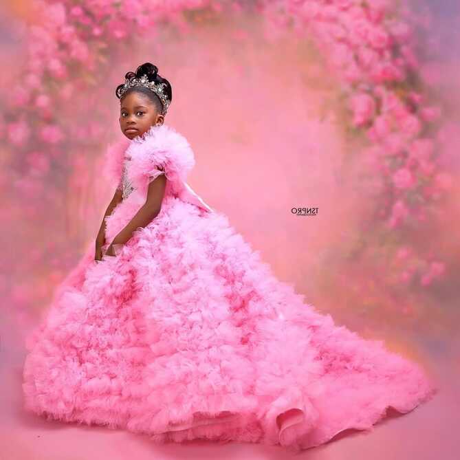 Luxury Pink Flower Girls Dresses for Wedding Ruffles Tulle Girl ...