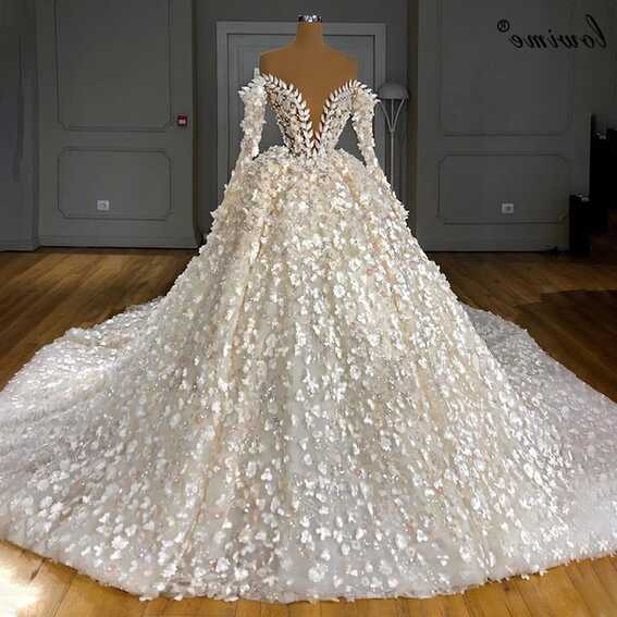 Luxury Princess Flowers Wedding Dresses 2020 White Beading Wedding ...