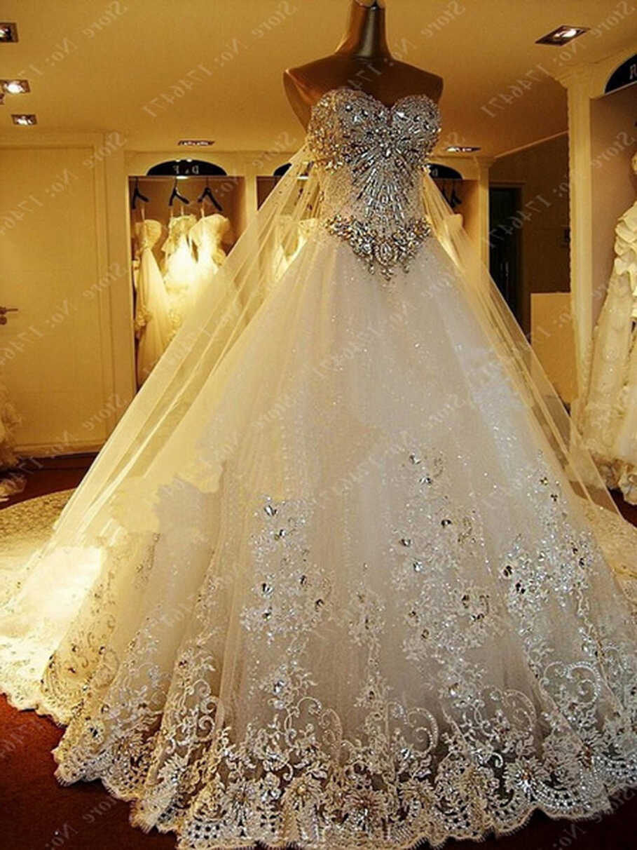 Luxury Royal Train Wedding Dress Vestidos De Novia Heavy Beads ...