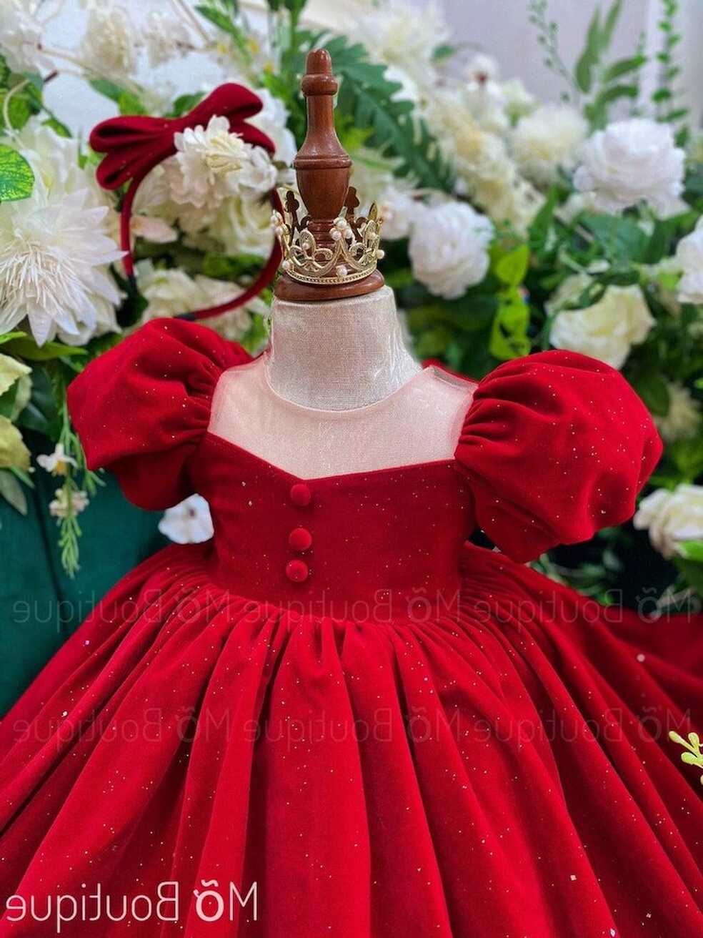 Luxury Velvet Kid Dress, Elegant Baby Red Velvet Dress, Baby ...