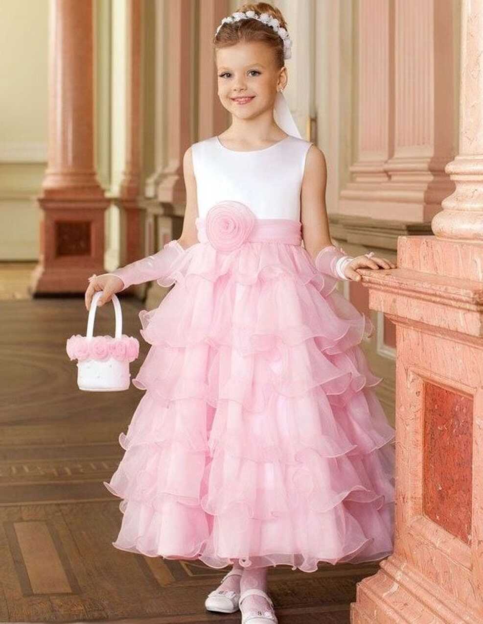 Luxury kids couture pink and white flower girl dress