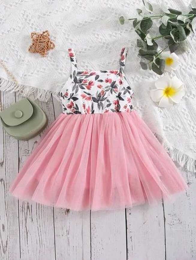 Lycra And Net Floral Printed Baby Girl Sleeveless Party Wear Frock ...