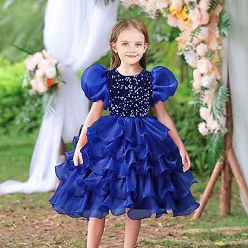 M MUNCASO Flower Girls Dresses Sequin Puff Sleeve Dress for Girls ...