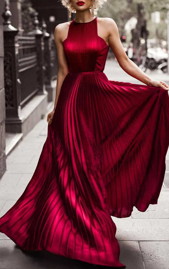 MACloth Halter Chiffon Long Prom Dress Elegant Red Evening ...