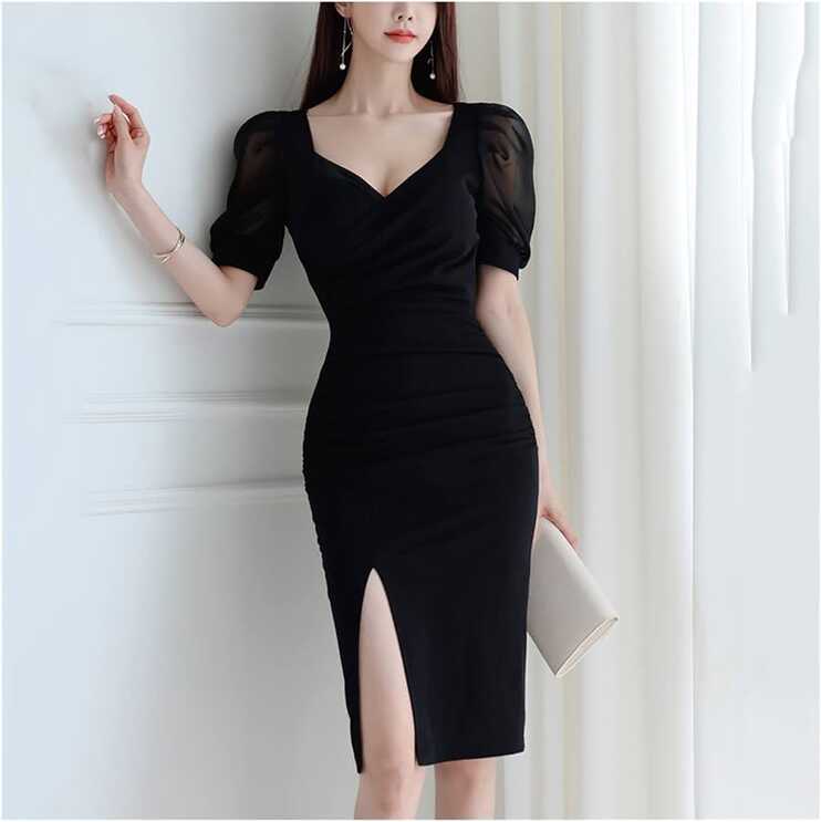 MBBJM Elegant Office Lady Dress Tight Dress Sexy V-Neck Puff ...