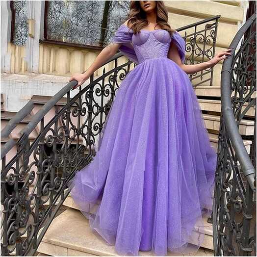 MBBJM Elegant Purple Shiny Off Shoulder Prom Dresses Long A Line ...