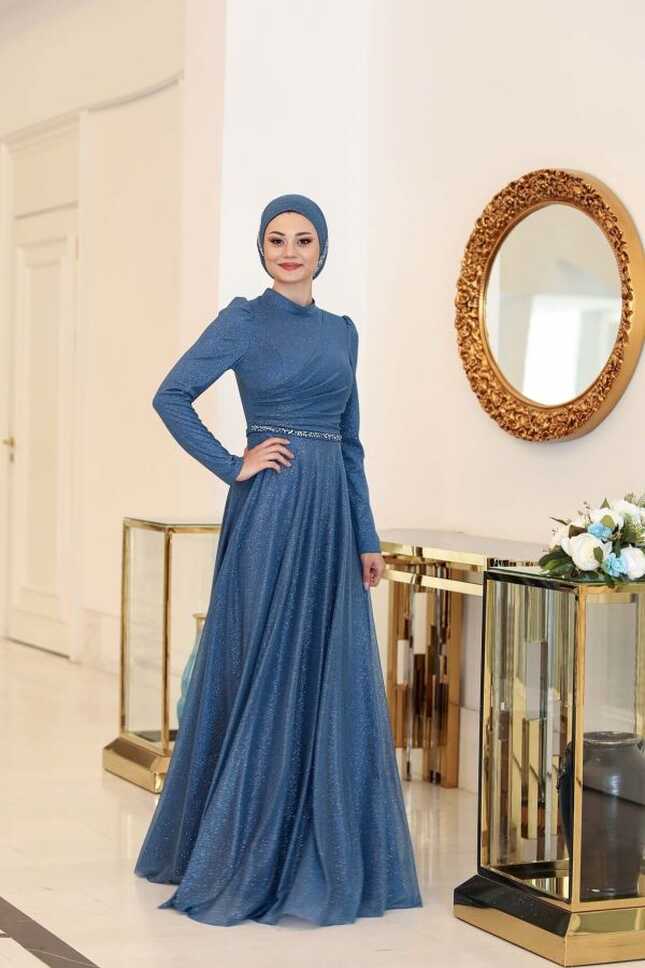 MELİSMA Işıl Evening Dress Indigo - Trendyol