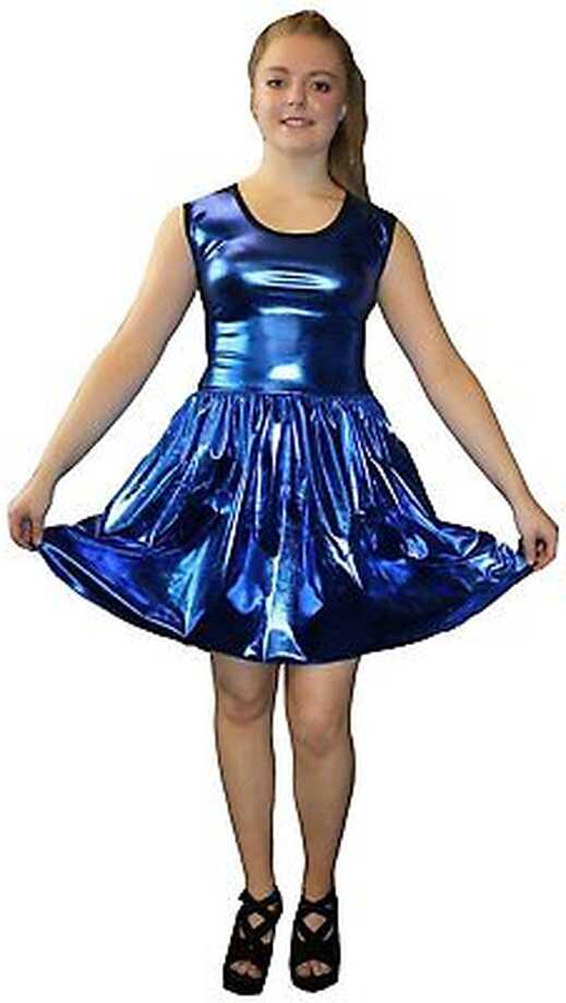 METALLIC SHINY PVC BLUE GREASE WETLOOK ROCKABILLY SWING SLEEVELESS ...