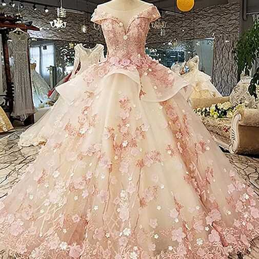 MMOOVV Pink Princess Bride One Shoulder Slim Fit Wedding Dress ...