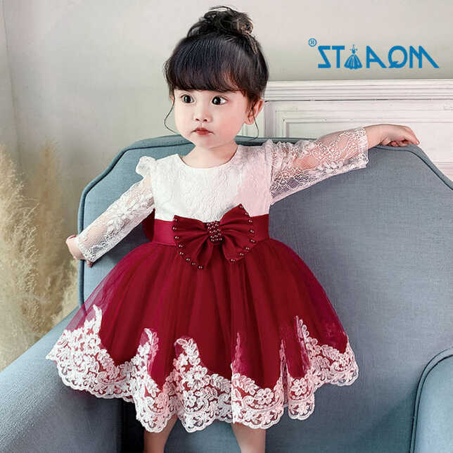 MQATZ Long Sleeve Newborn Baby Girl Dress First Birthday Dress For ...