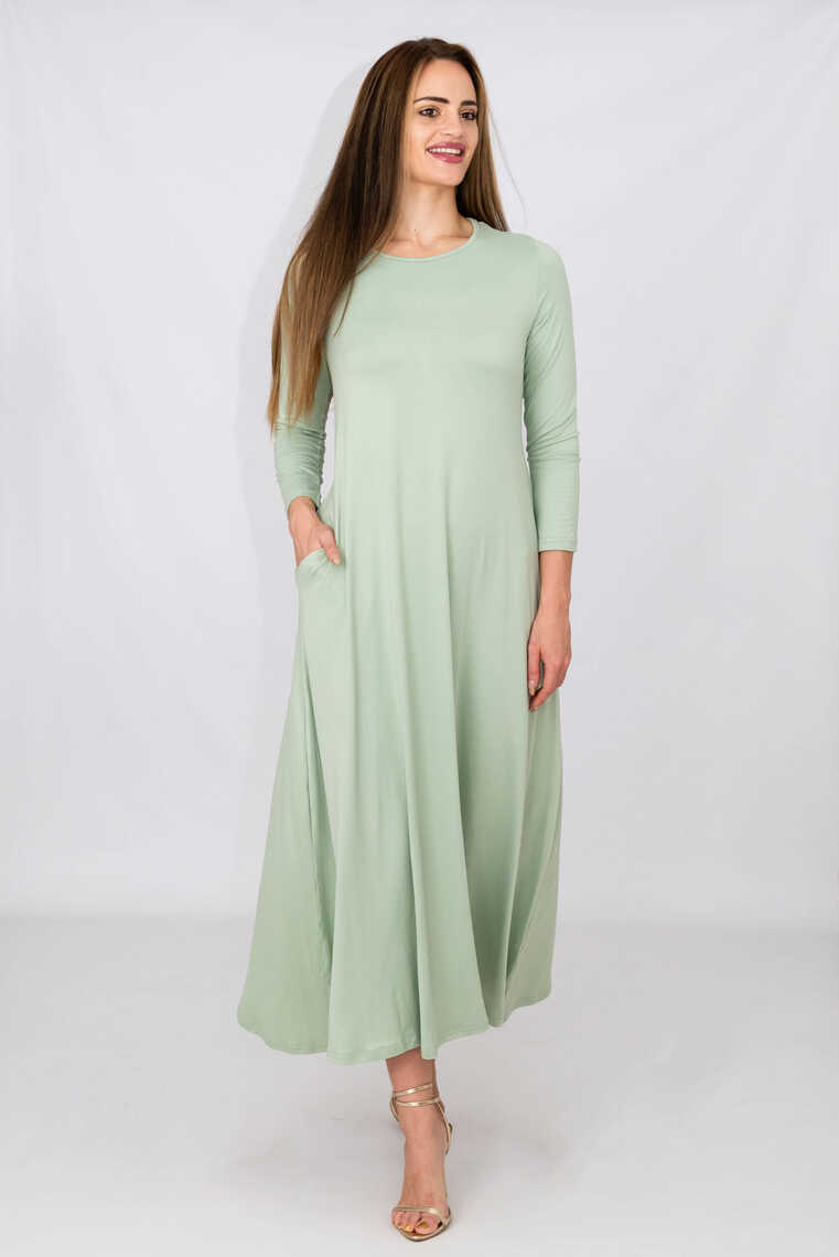 Madilyn Women&#39;s Casual Long Sleeves Maxi Dress With Pockets Mint ...