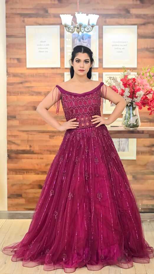 Magenta Off-Shoulder Gown by HER CLOSET for rent online | FLYROBE