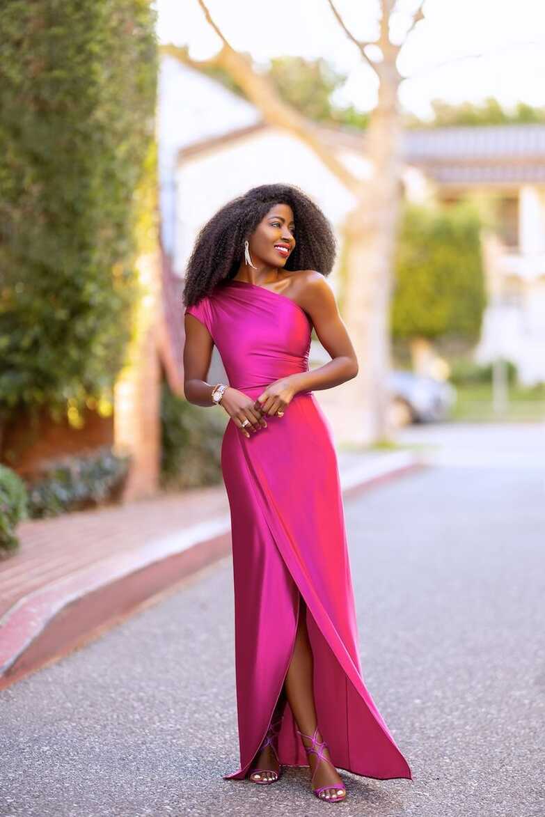 Magenta One Shoulder Maxi Dress