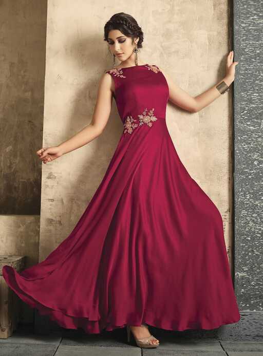 Magenta Satin Readymade Gown 146084 | Party wear gown, Gown party ...