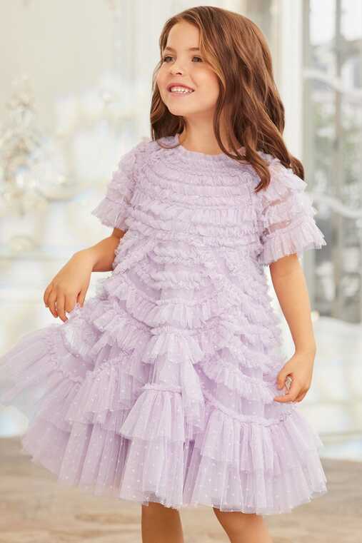 Marilla Ruffle Kids Dress – Purple | Needle &amp; Thread