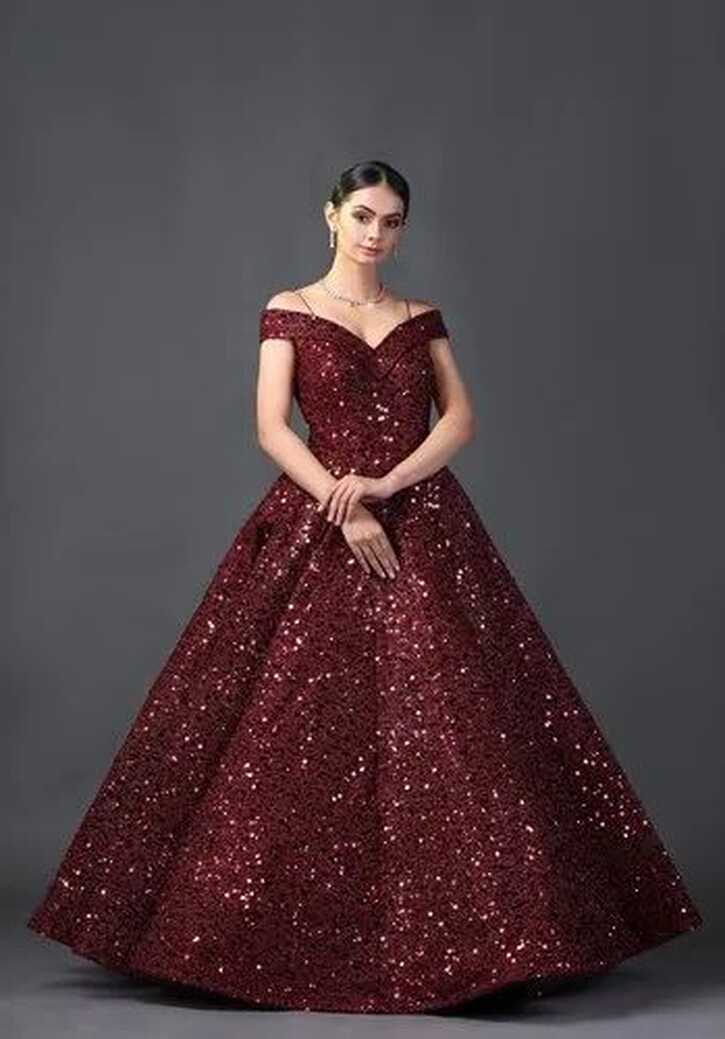 Maroon Ball Gown Embroidered Wedding Dresses at Rs 6500 in New ...