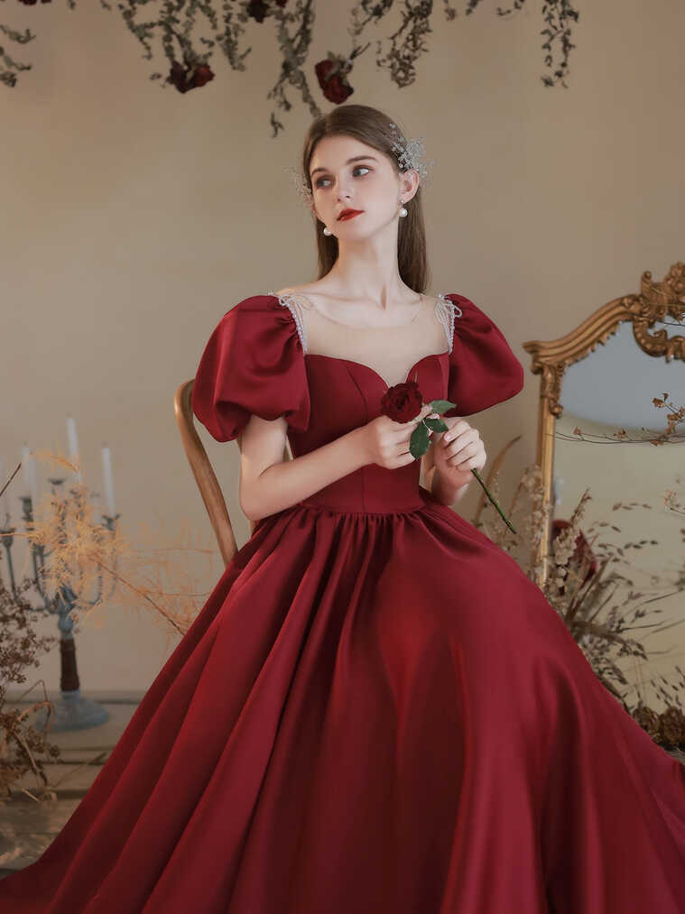 Maroon Cinderella Princess Prom Dress