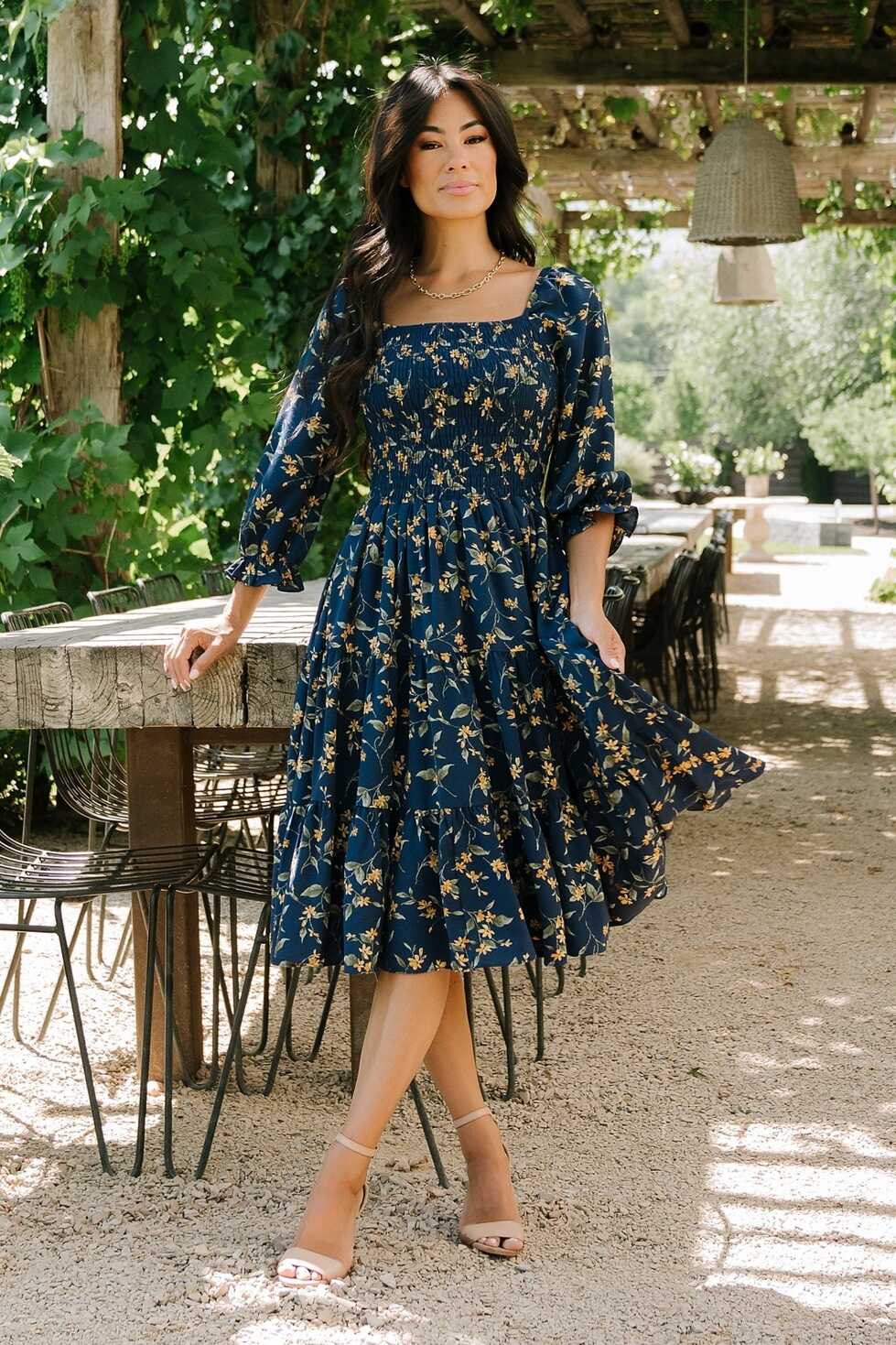 Marta Smocked Midi Dress | Navy Floral | Baltic Born