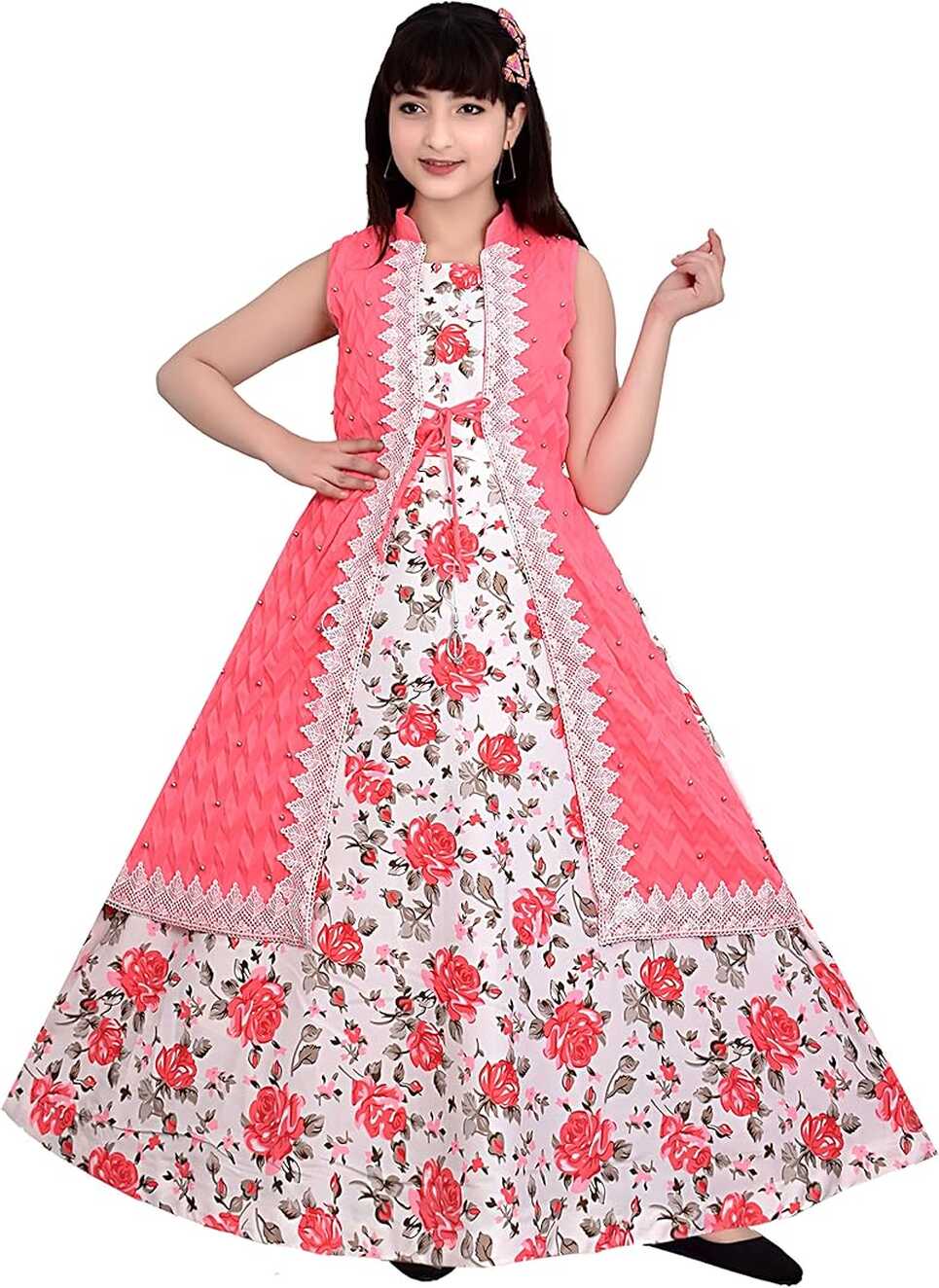 Maurya Girls Wear Beautiful Gown for Girls (10-11 Years, Coral ...