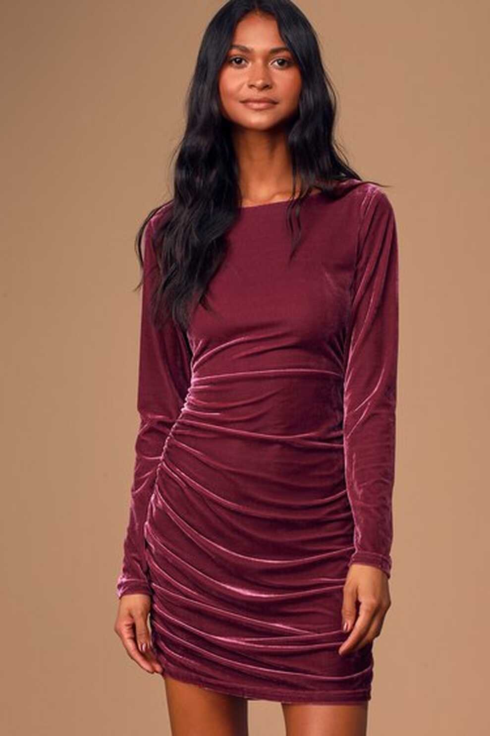 Mauve Purple Dress - Velvet Bodycon Dress - Ruched Mini Dress - Lulus