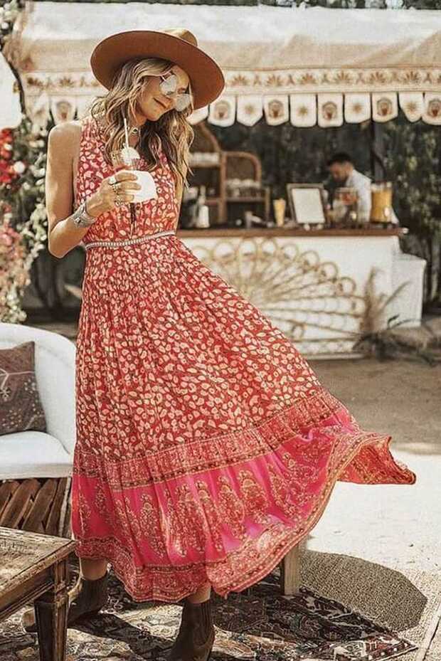 Maxi Boho Red Summer Dress