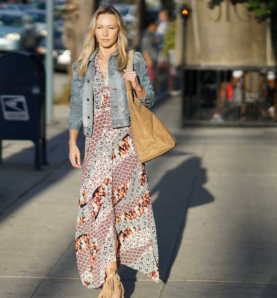 Maxi Dress and Denim Jacket Outfit |