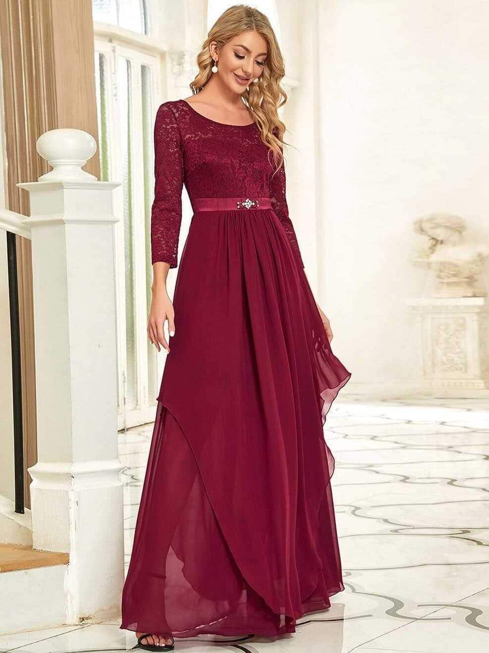 Maxi Lace Long Sleeve Wedding Guest Dresses - Ever-Pretty UK