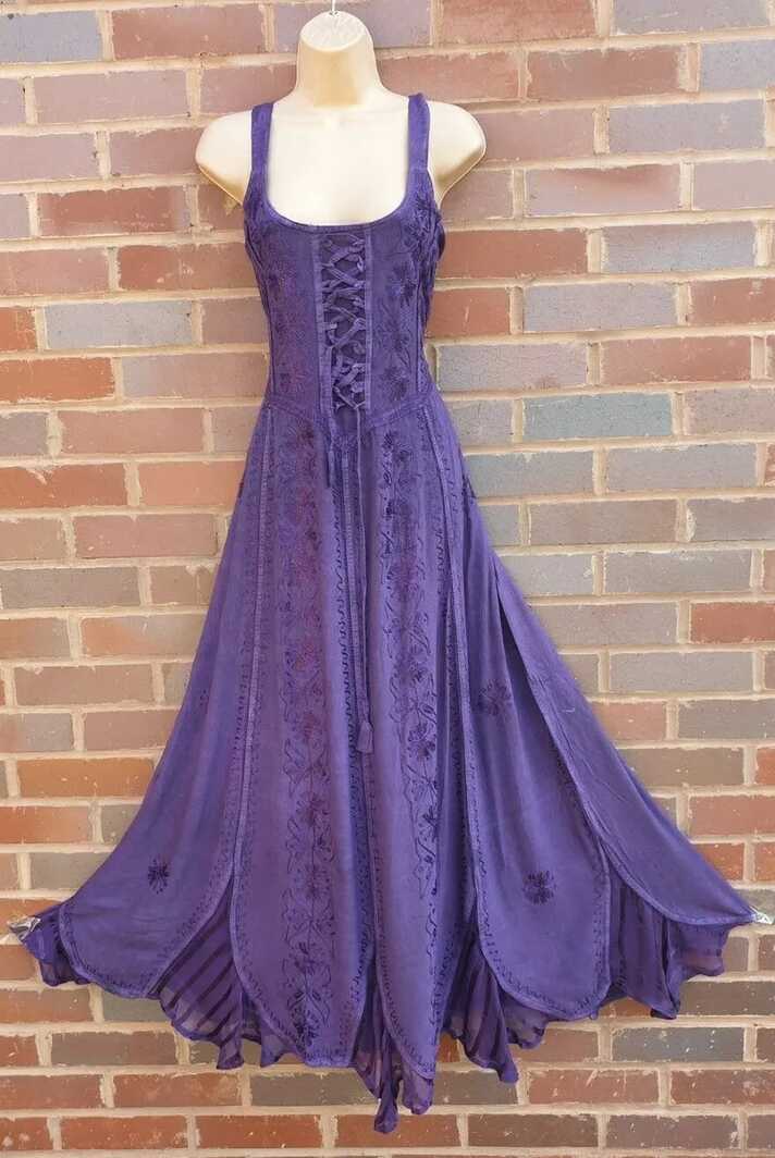 Maxi Summer Dress Corset Pagan Embroidered Purple Size 10 12 14 16 ...