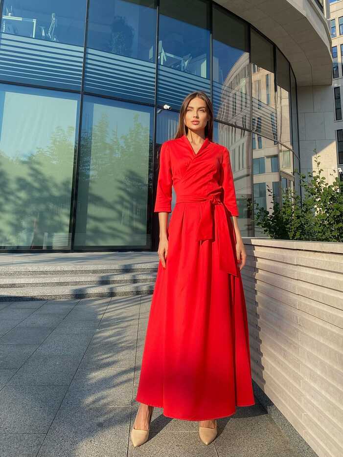 Maxi Wrap Long Sleeve Red Dress, Elegant Dress, Formal Dress ...