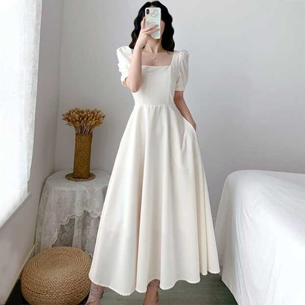 Mei girl clothing] Korean white dress for civil wedding long dress ...