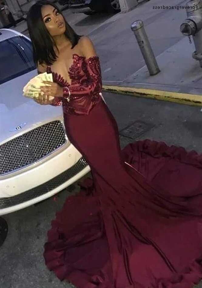 Mermaid Burgundy Prom Dresses 2019 African Black Girls Long ...