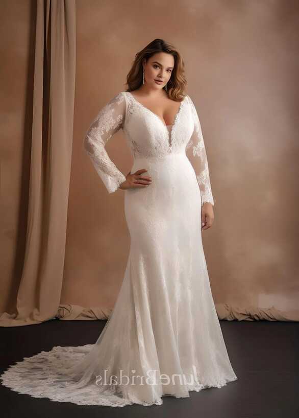 Mermaid Chiffon Long Sleeve Plus Size Wedding Dress Simple Sexy ...