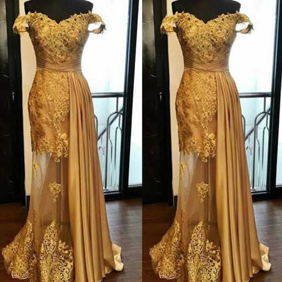 Mermaid Gold Long Evening Formal Dress Off the Shoulder Party Prom ...