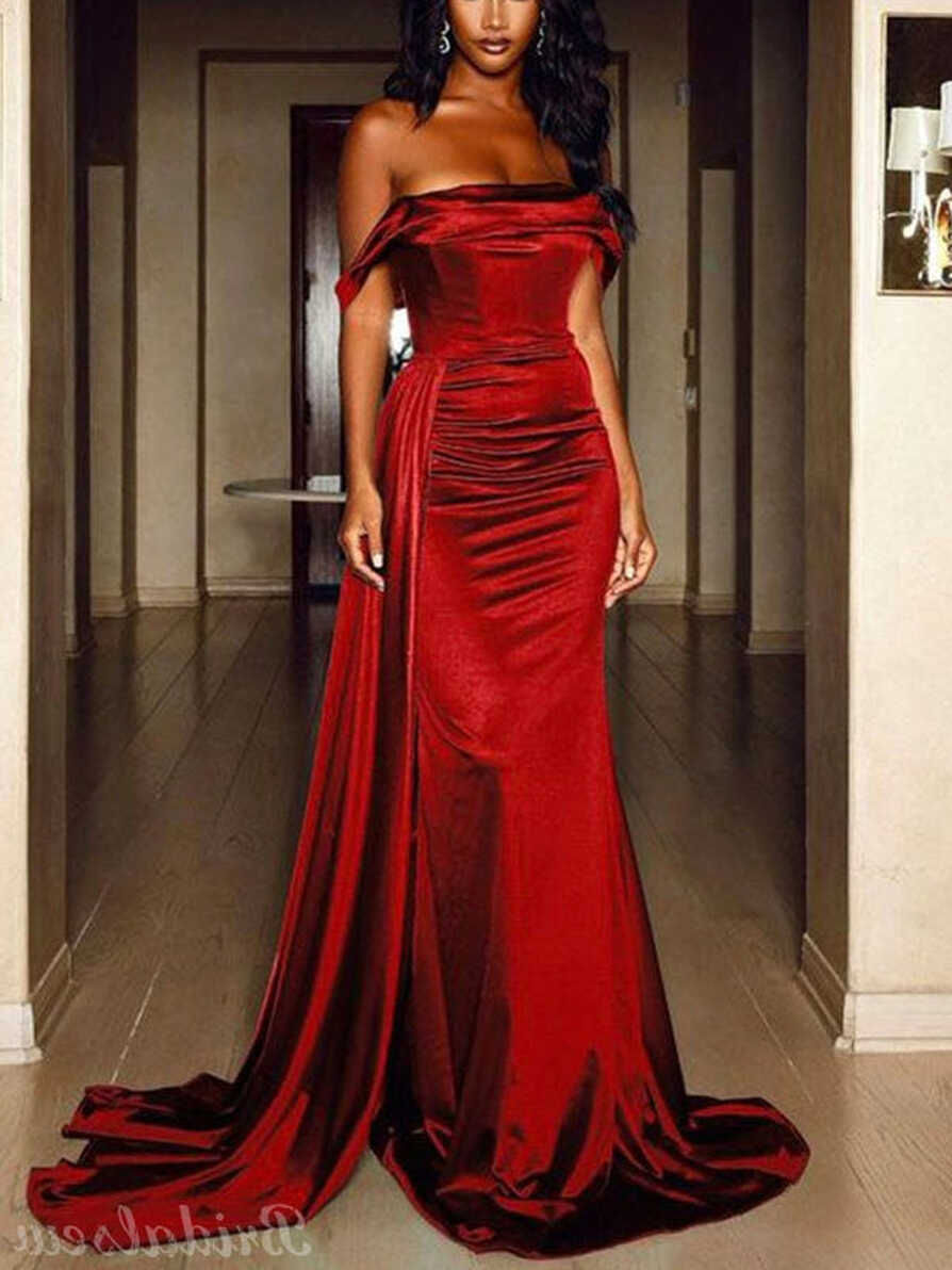 Mermaid Red Satin Elegant Simple Party Long Prom Dresses, Evening ...