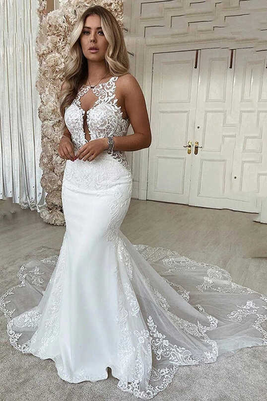 Mermaid White Lace Wedding Dress Backless Bridal Gown,WW221 ...