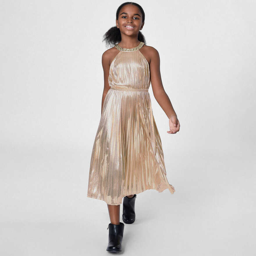 Michael Kors Kids - Girls Gold Pleated Lamé Midi Dress ...