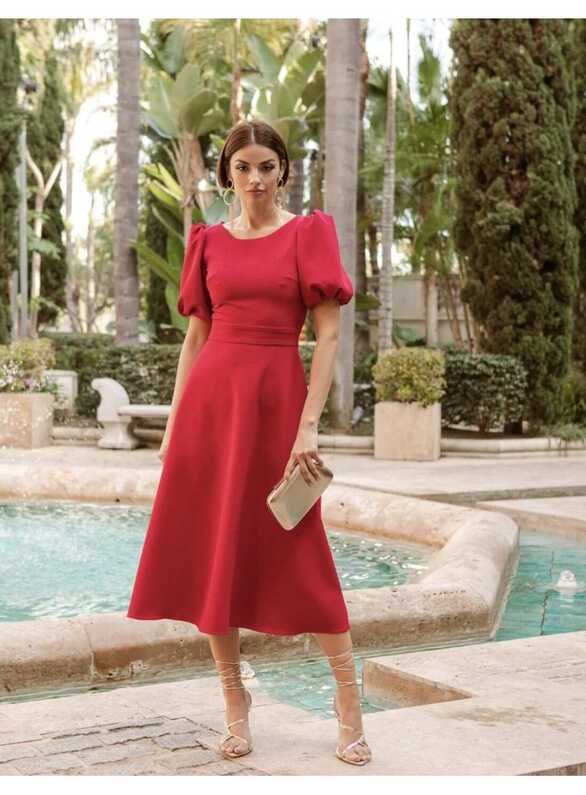 Midi party dress with short sleeves | INVITADISIMA