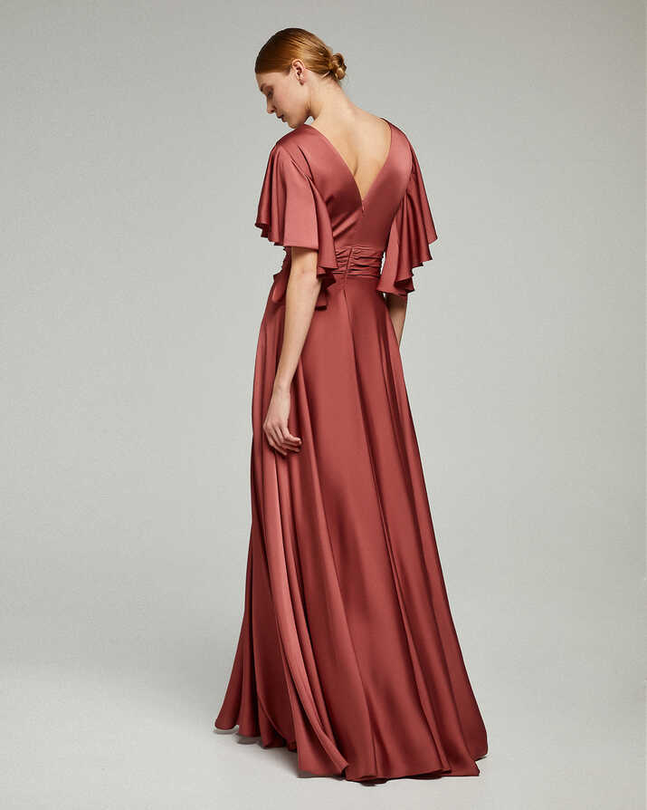 Mikael - JULIET - Long evening satin dress with short sleeves